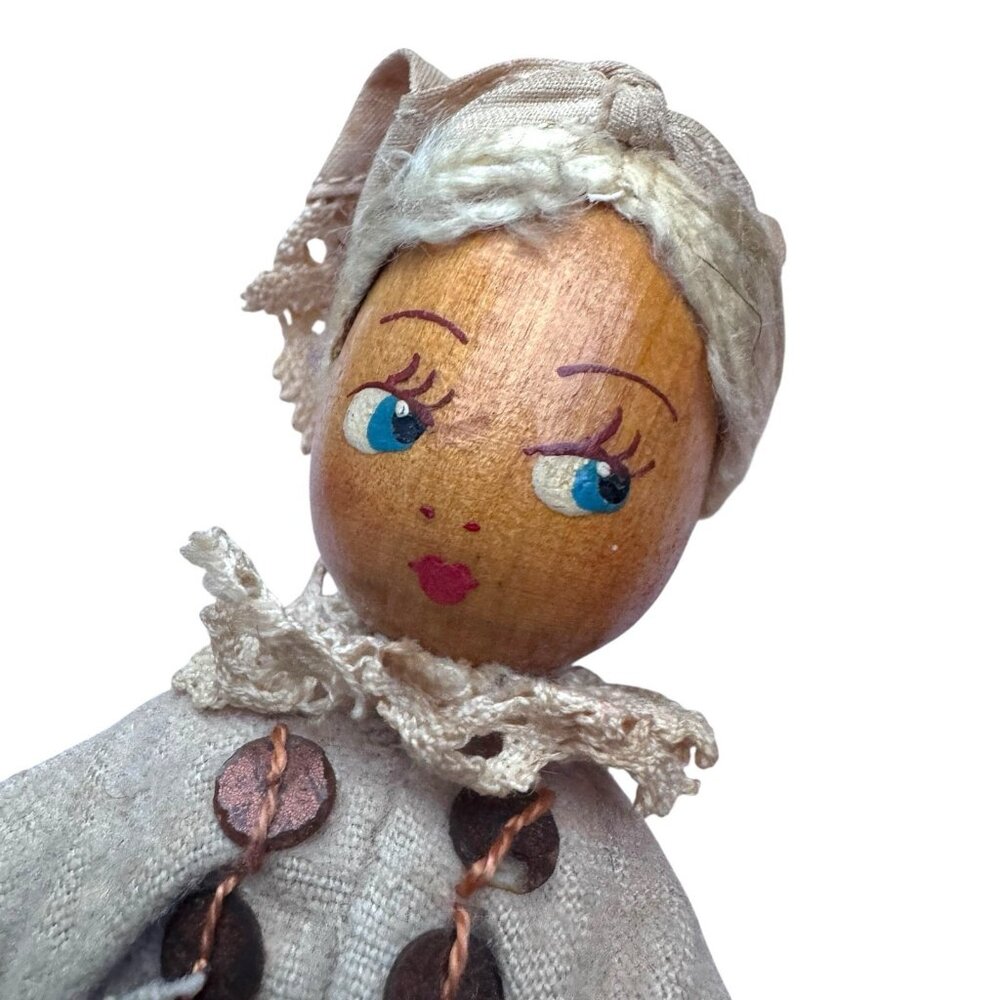 Vintage Polish Wooden Peg‎ Dolls Joli Folk Art Lot of 3 Euro Cottage Core 7 inch - Picture 7 of 16